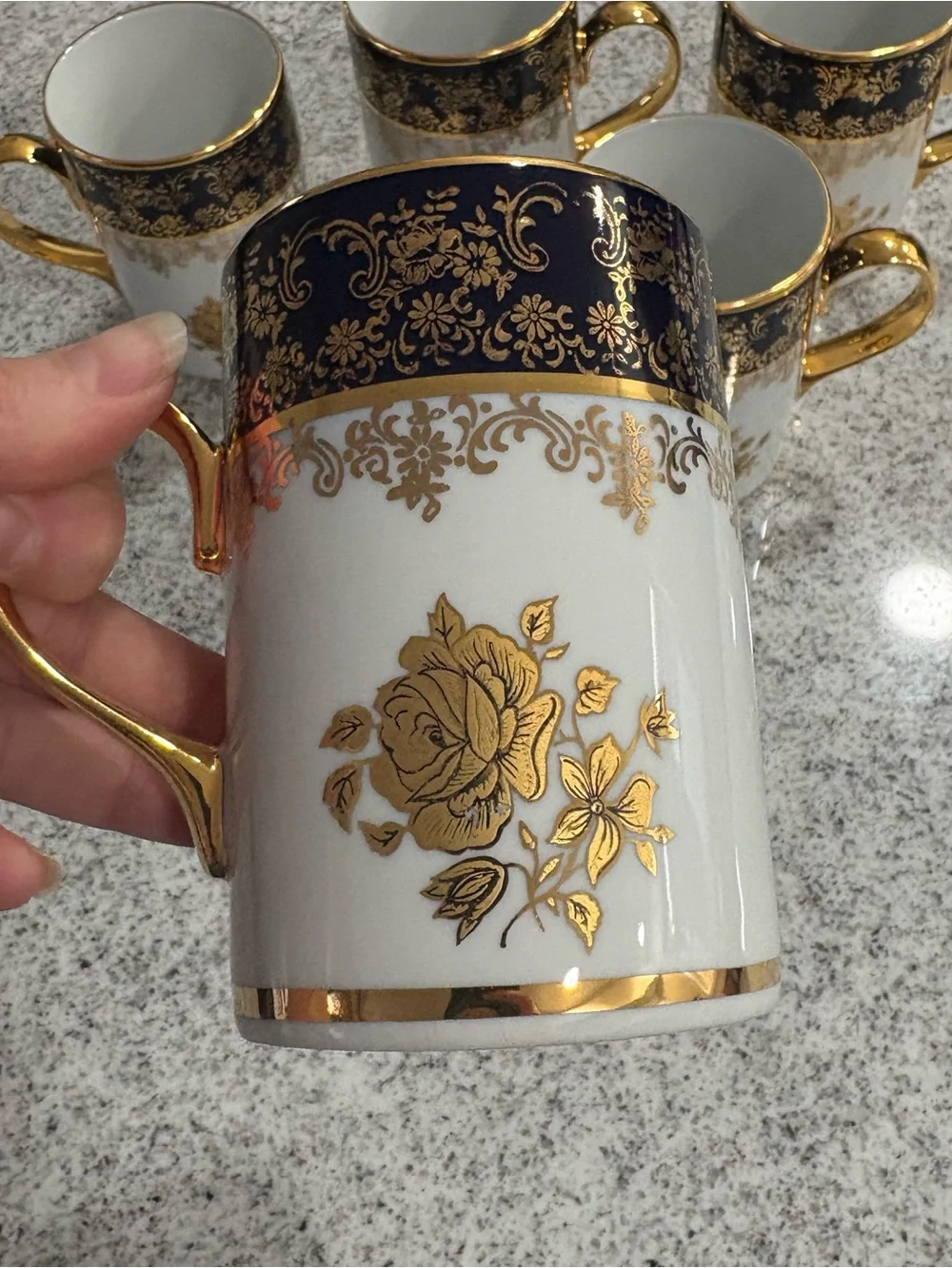 Haas & Czjzek Original Cobalt blue gold ornate Porcelain mugs lot of 5 vintage